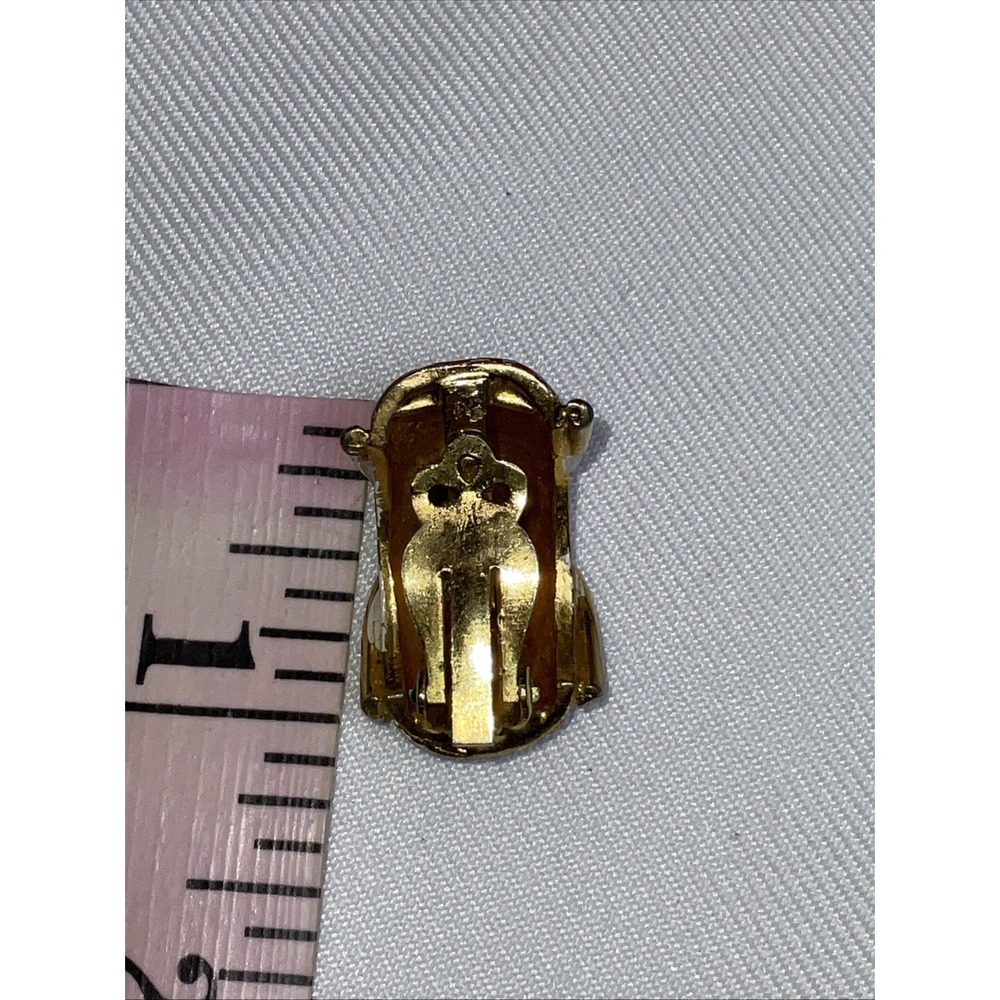 Vintage Gold Tone Faux Amber Tortoise Shell Resin Clip On Statement Earrings - Picture 6 of 8